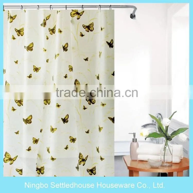 High quality and cheap PEVA Stripe Colorful butterfly Shower Curtains
