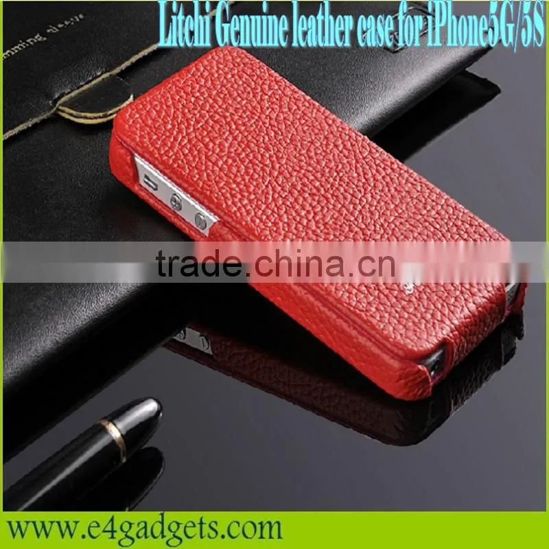 New Arrival Open Up and Down Litchi Texture cowhide flip hot case for iphone5,for iphone5 cover case