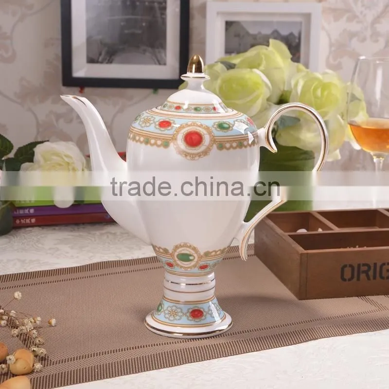 european style fashion pattern with gold-rim 1000ml bone china tea pot