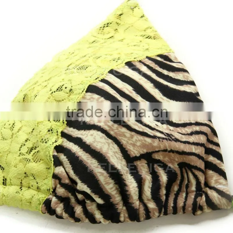 RELLECIGA Lace Bikini Series - Zebra Print + Neon Yellow Lace Sexy Triangle Top with Brazilian Cut Scrunch Bottom
