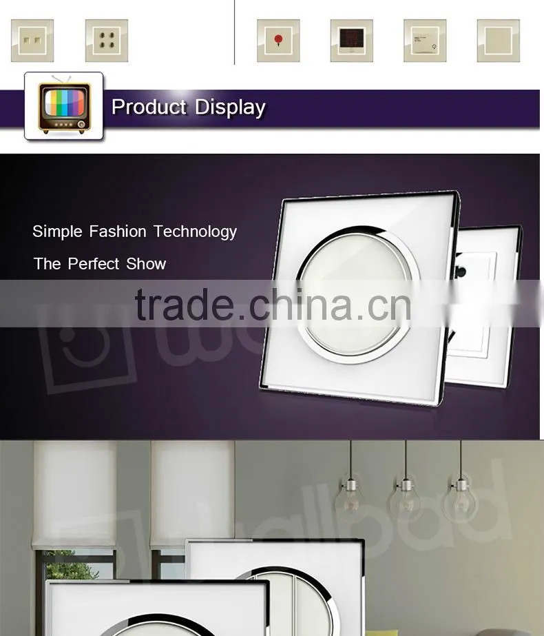 New Design Wallpad White Waterproof Acrylic Glass 110~250V EU UK Electrical Switch 1 gang 1 way Push Button Wall Light Switch