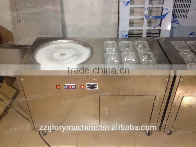 Multi-functional Flat Single Pan & 6 toping pans Flat Pan Fried Ice Cream Machine
