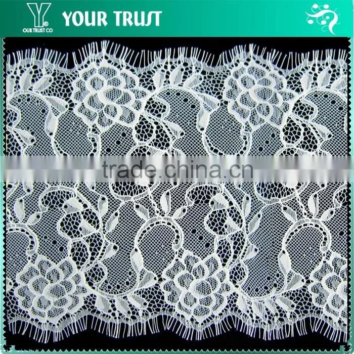 Width 13.3 Centimeter White Chantilly Eyelash Woven Swiss Trim French Lace