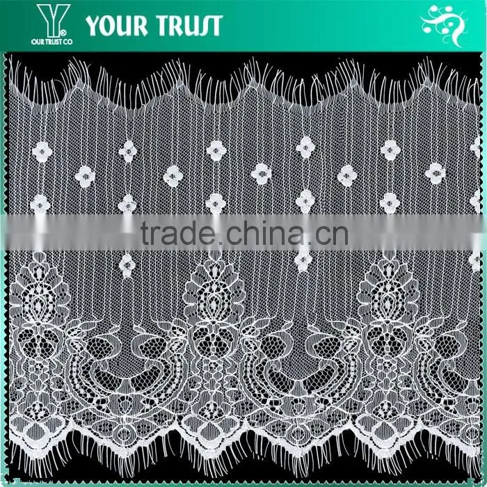 Width 13.3 Centimeter White Chantilly Eyelash Woven Swiss Trim French Lace