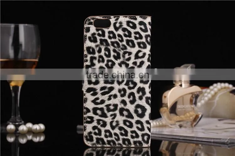 Hot Gray Color Leopard Design Leather Wallet Case Cover for iPhone 6