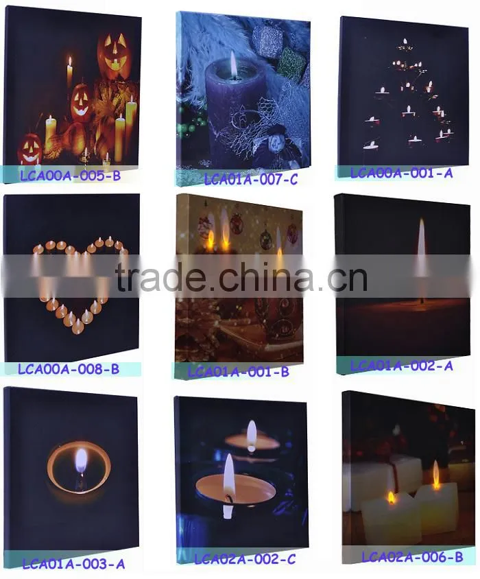 LED canvas painting wall art, lighted up candle painting,Christmas wall decor LED canvas painting