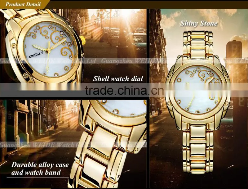 Kingsky KY054 Gold Plated Women Fashion Hand Watch for Girl