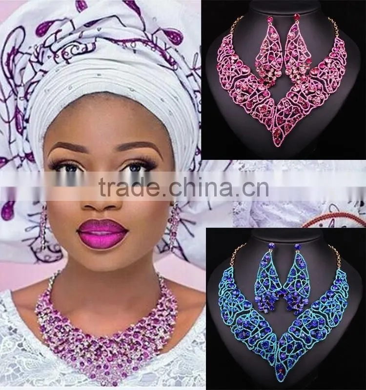2016 big flower bridal wedding jewelry set/ african statement rhinestone jewelry set