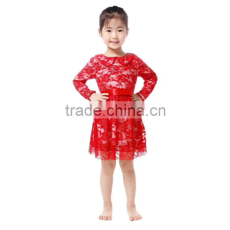 2016 children red lace princess girls bridesmaid dresses