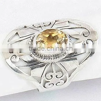 925 Sterling Silver Citrine & Amber Ring