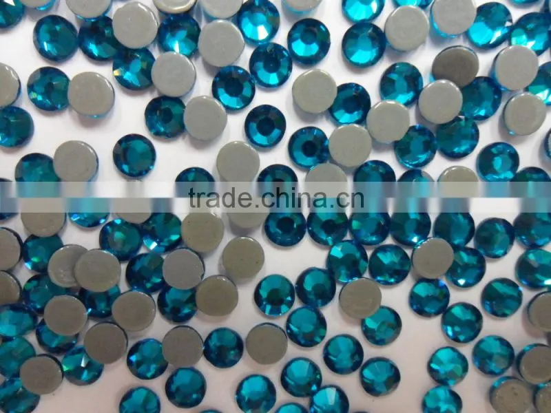 2015 high quality flat glue ss20 blue zircon dmc rhinestone hot fix for clothing,bags,shoes