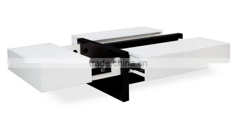 High Gloss Coffee Table with Storage - White Rectangle
