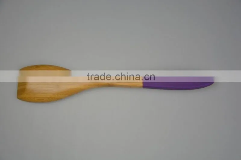 2015 Green Color Silicone Longe Handle More Thickness with Bamboo Wooden Spatula and Spoon Flat Utensil Set