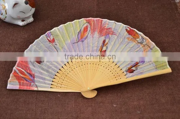 2014 Hot Sales Feather Women Bamboo Folding Fan Wholesale ZTMZ-F006