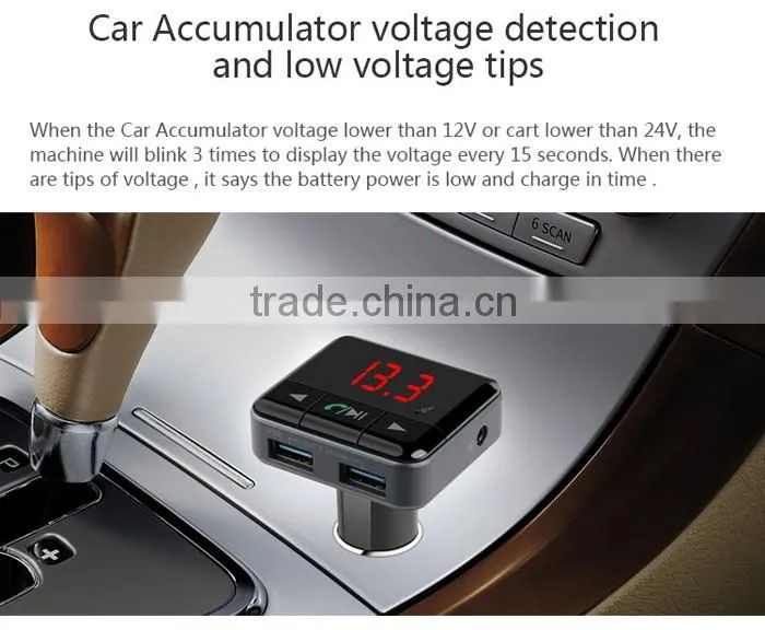 BC12 Dual USB Car Charger Bluetooth FM Transmitter Kit with APP Function, Support LCD Display / TF Card Music Play / Hands-free