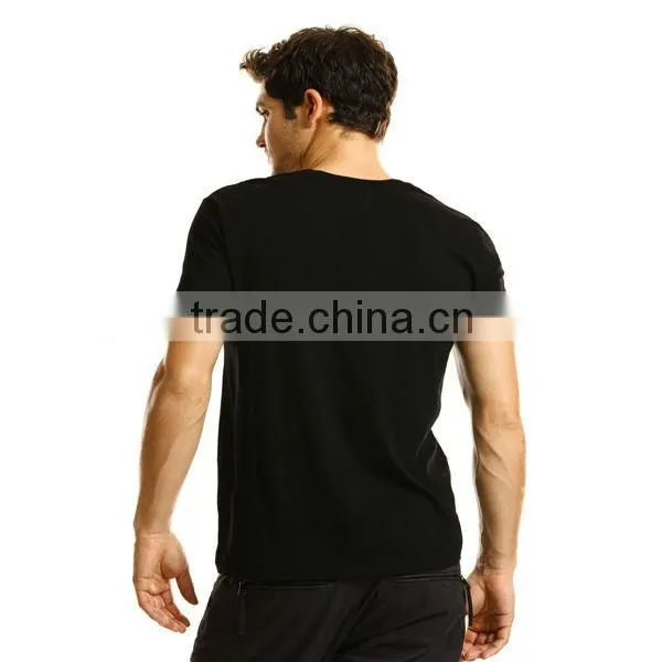 Custom design mens striped cotton plain black V-Neck T-Shirts