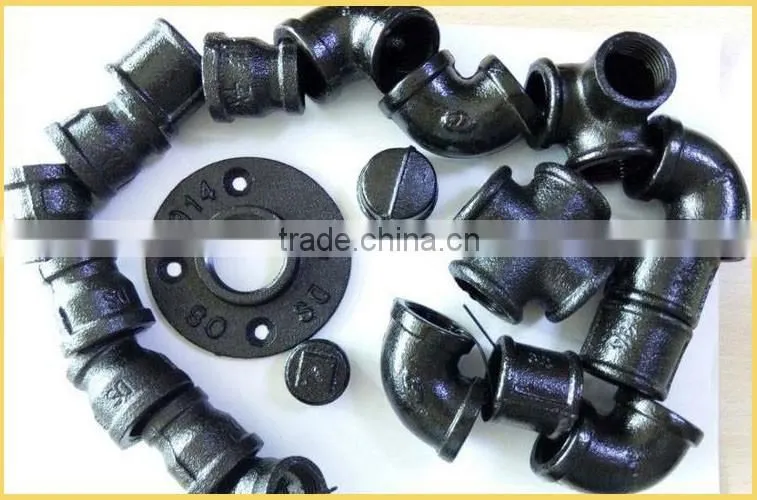 black malleable cast iron pipe fittings floor flanges and elbow tees