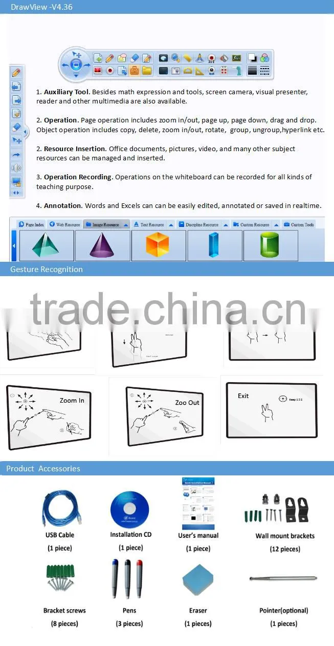 iBoard multi-touch smart board gloview 3d touch interactive whiteboard