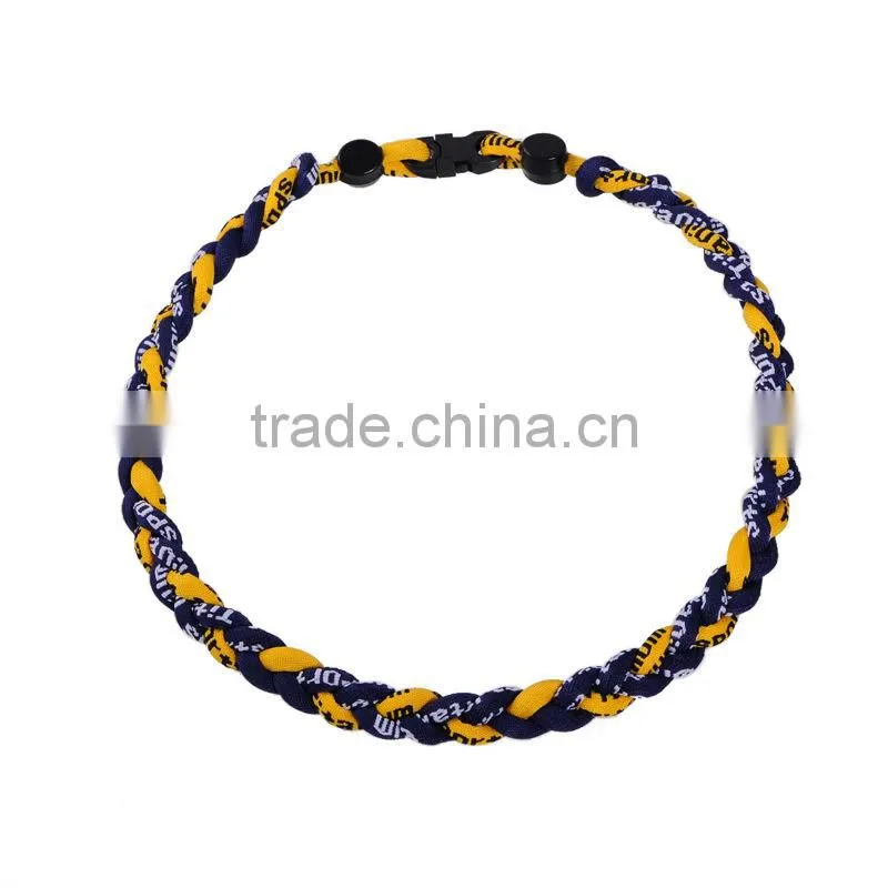 Navy Blue Yellow Titanium Ionic Sport Baseball Necklace with 20" 3-rope Tornado Braid