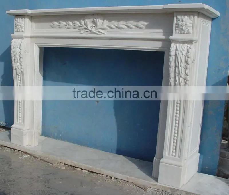 French style pillar carved marble fireplace mantel