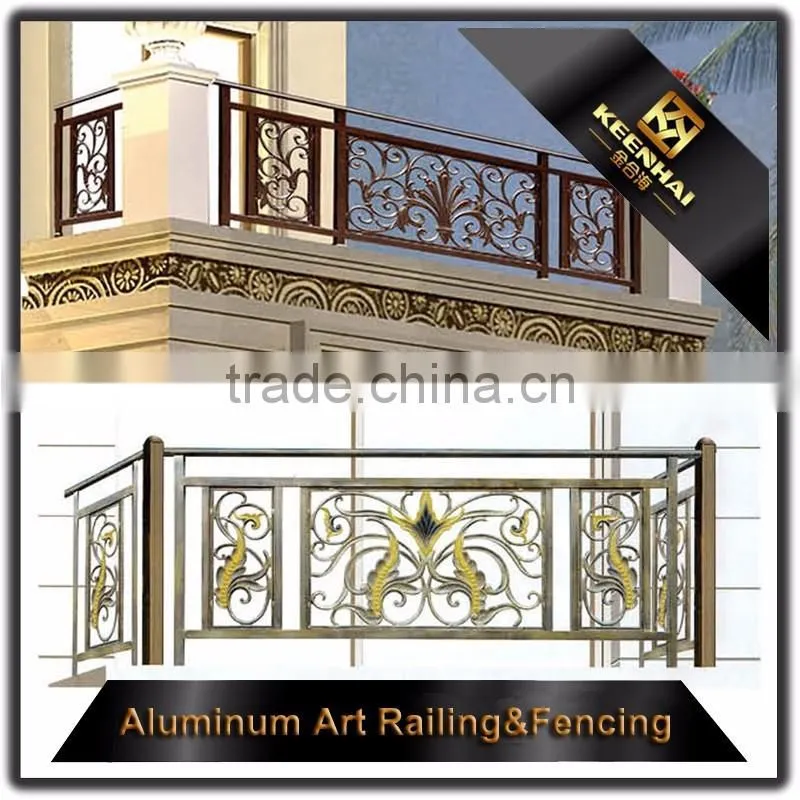 Floor Mounted Carving Decorative Glass Aluminum Balcony Railing