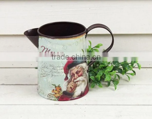 2015 new design christmas decoration paper decal metal kids watering can wholesale