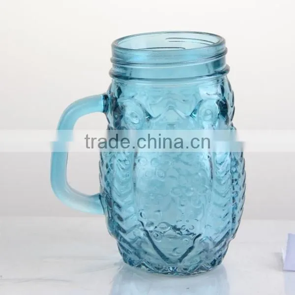 14oz colorful glass the owl shape mason jar with lid and straw