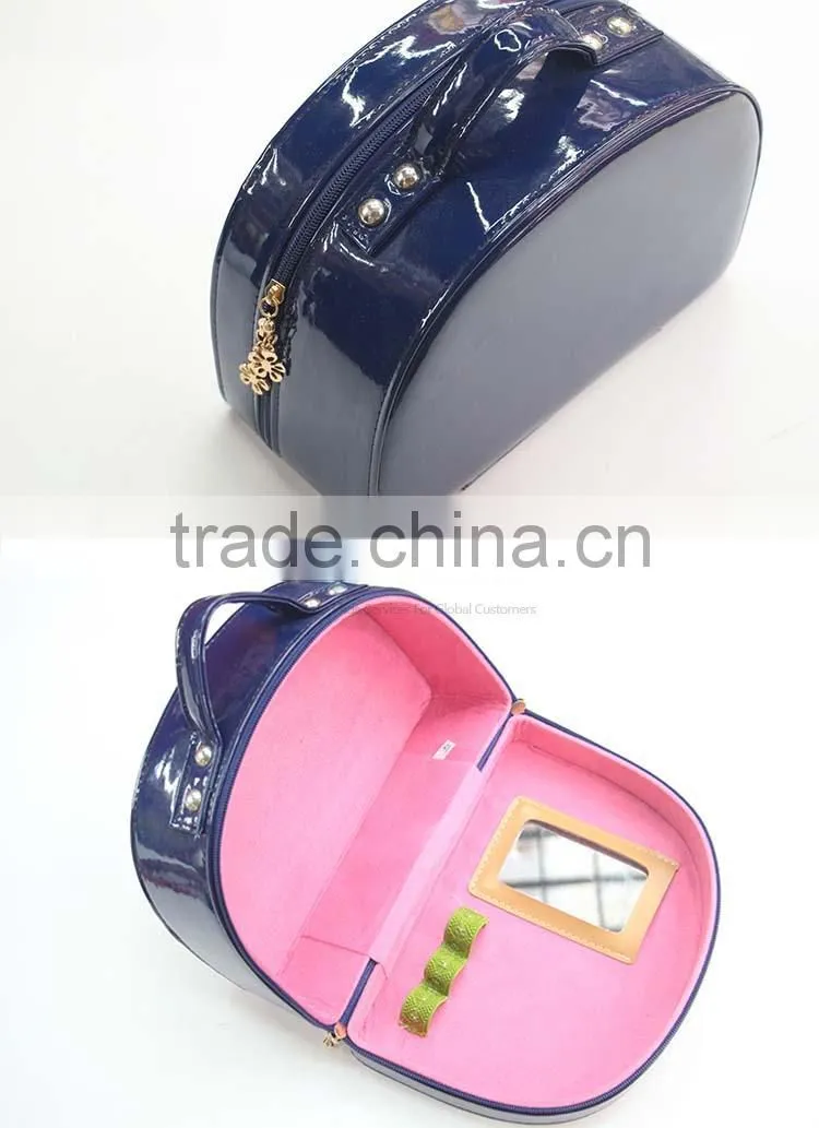 Dark Blue Waterproof PU Makeup Tool Kits Make Up Box for Women