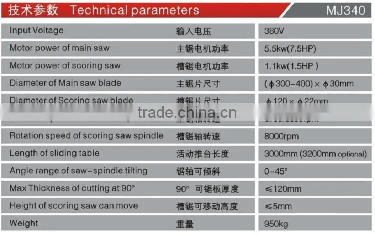 European Quality CE Sliding Table Saw MJ340