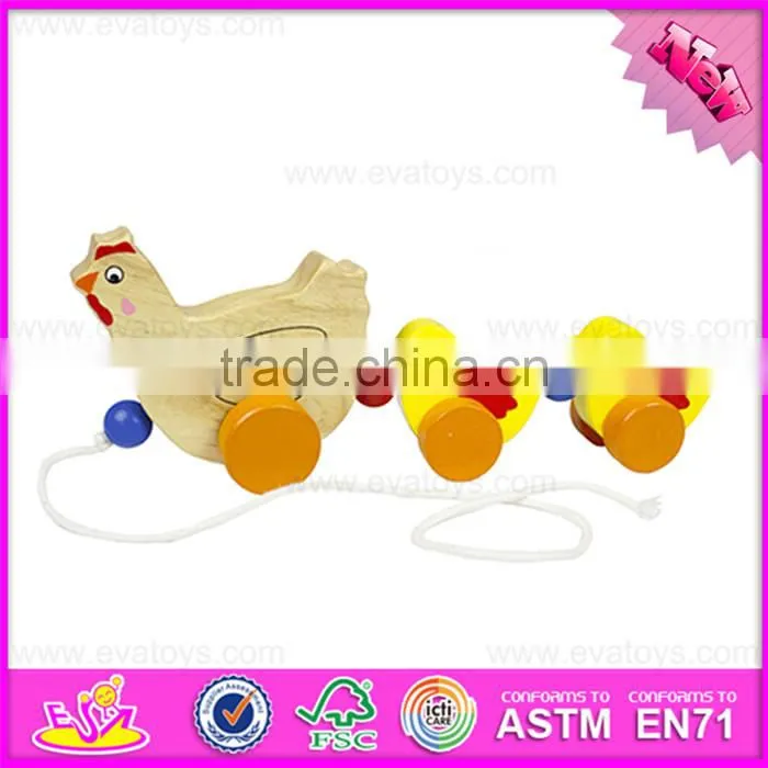 2016 hot sale baby wooden chicken toy, top fashion kids wooden chicken toy W05B153