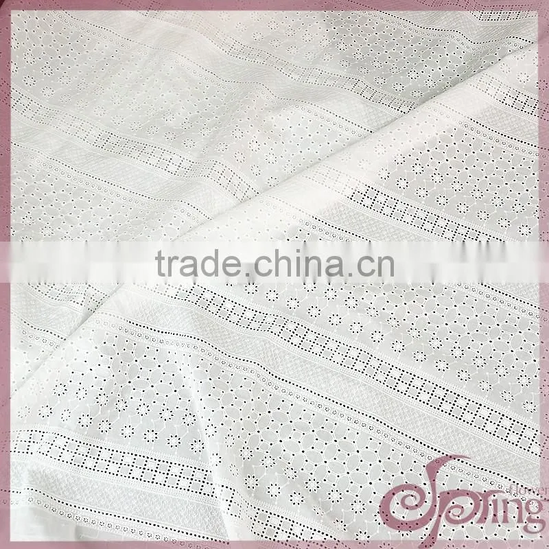 White transparent floral embroidery design cotton lace fabric for dress/ tops/ cardigan