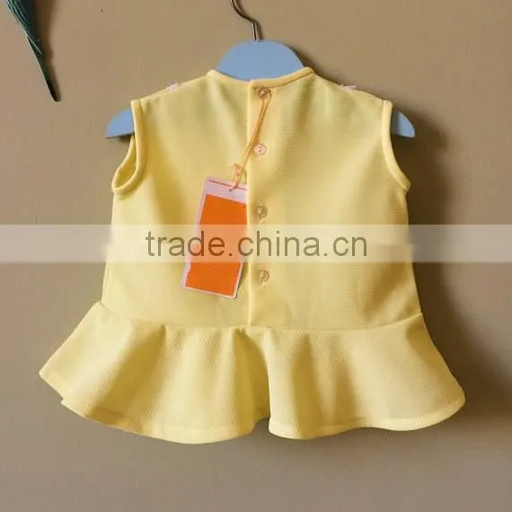 Hot selling sleeveless lace trim knitted cotton one piece casual new model child girl dress