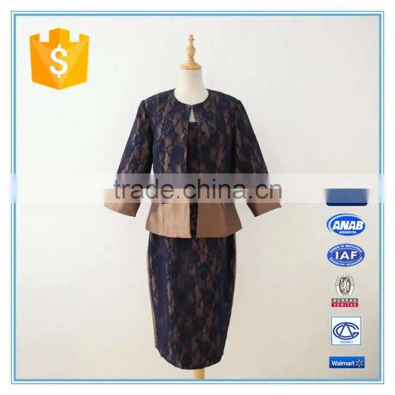 Shantung Lace Combination Classic 3 Pieces Skirt Church Suit For Women