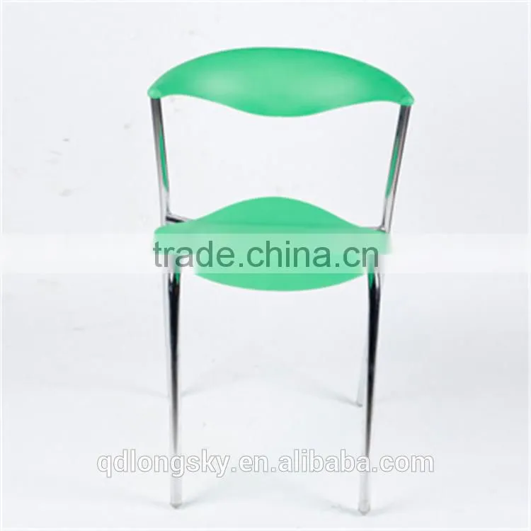 LS-4026A Plastic blue dining chair hotel furniture manufacturer in China Best Selling Iron Frame Blue Plastic Chair With Armrest
