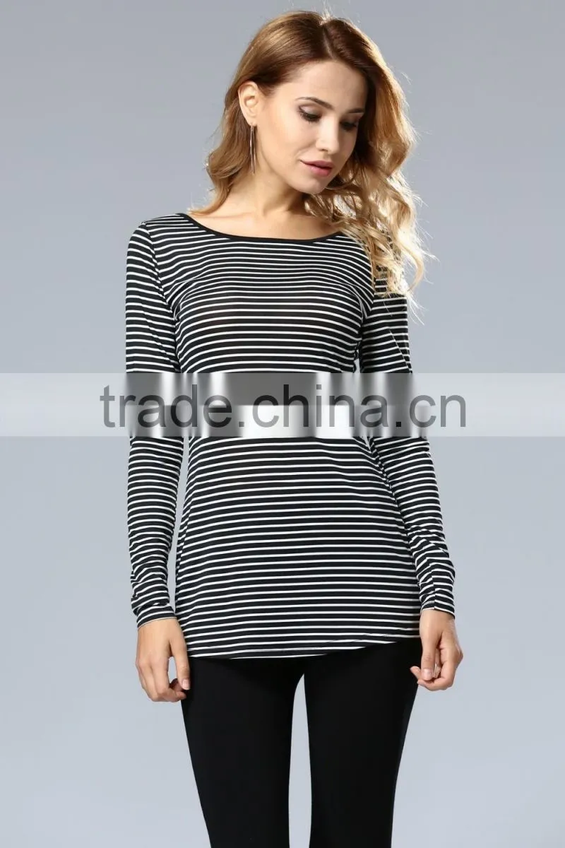 Newest design OEM wholesale gray women vertical stripes blouse 2017