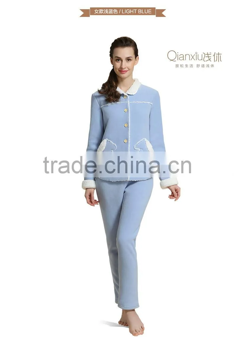 Functional service Qianxiu long sleeve winter fleece ladies nighty