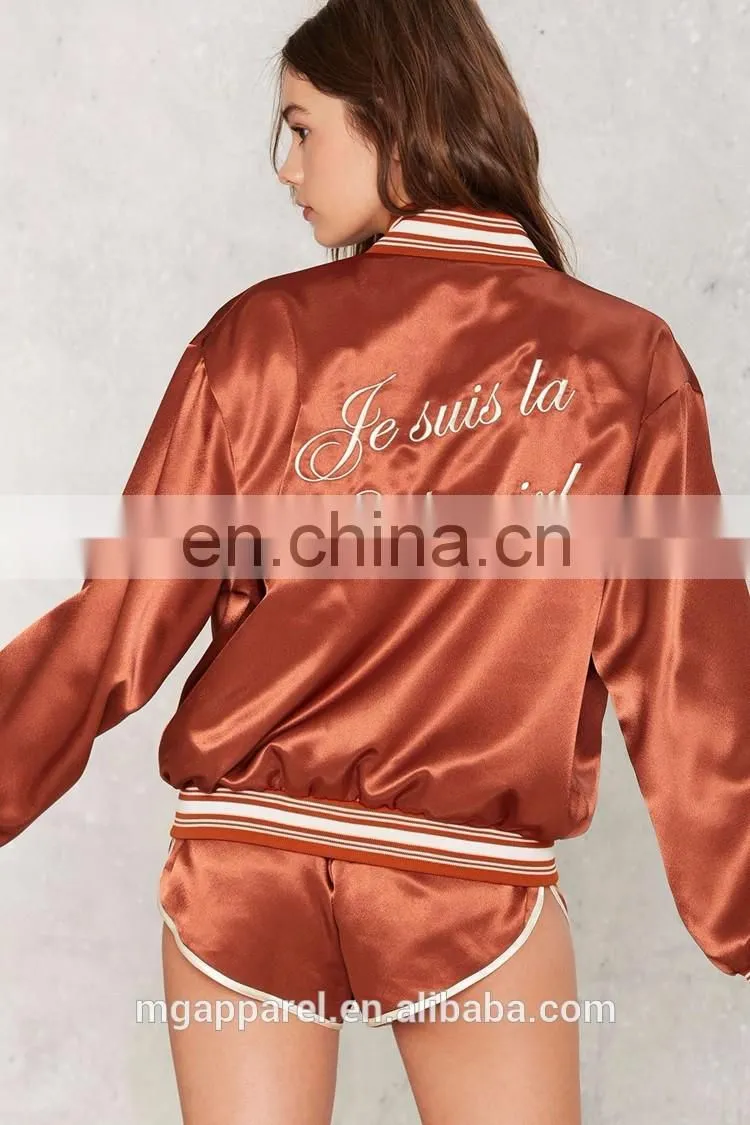 China clothing manufacturer custom lady embroidered bomber jacket