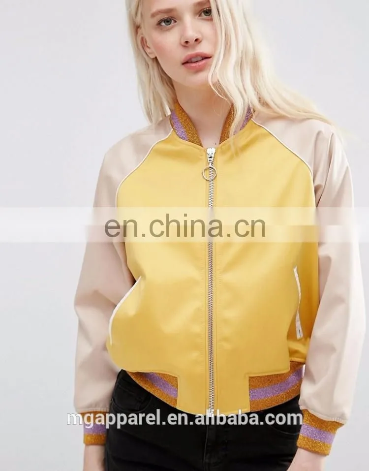 Most popular wholesale nylon blank bomber jackets with metallic trim