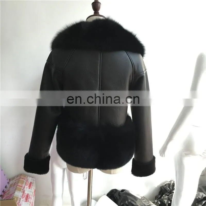 Modern New Style Real Fox Fur Collar Jacket Fashion Mongolian Lamb Skin Fur Coat