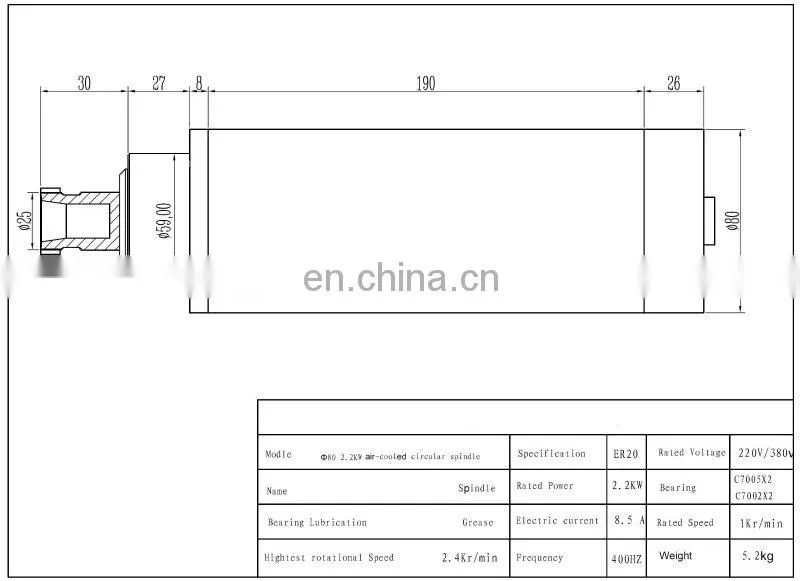 HONGJUN 2.2kw Air Cooled Spindle Kit 2.2KW 220v CNC Air Spindle Motor And 2.2kw 220V Inverter