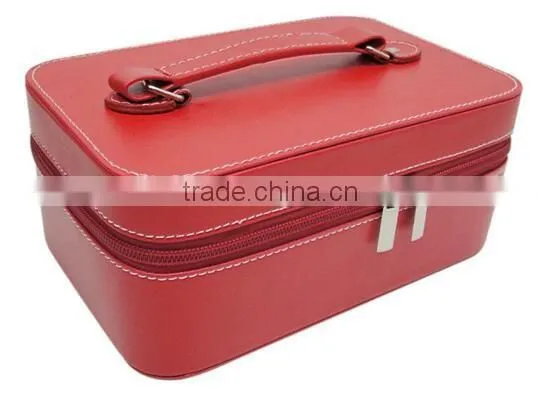 Red Leather cosmetic box,Jewelry storage case,Makeup travel case