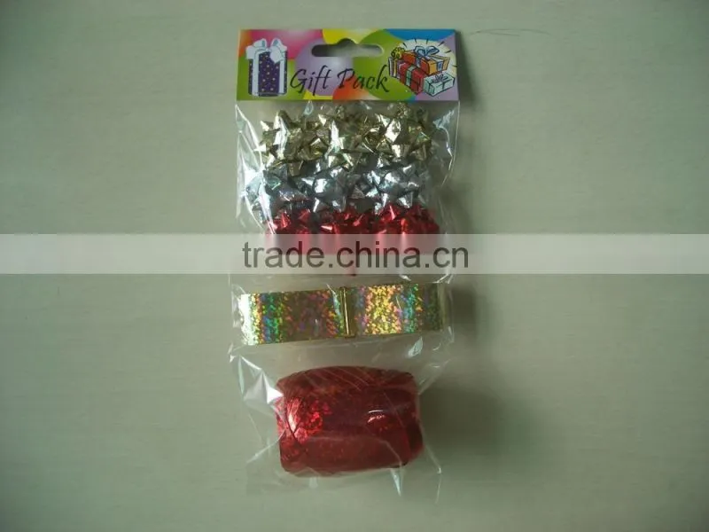 2016 New Design High Quality Gift Decorative Set/ star bows and matte metallic curly ribbons