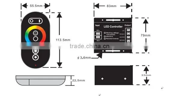 DC12V-24V 18A RF Touch Remote RGB LED Controller