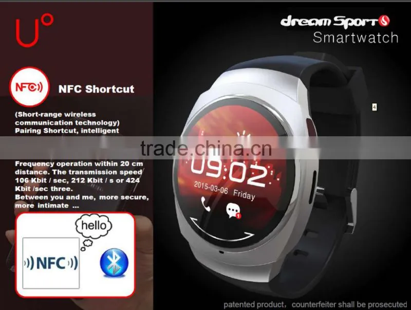 2015 New Style Bluetooth Round Shape Android & IOS Shenzhen Smart watch