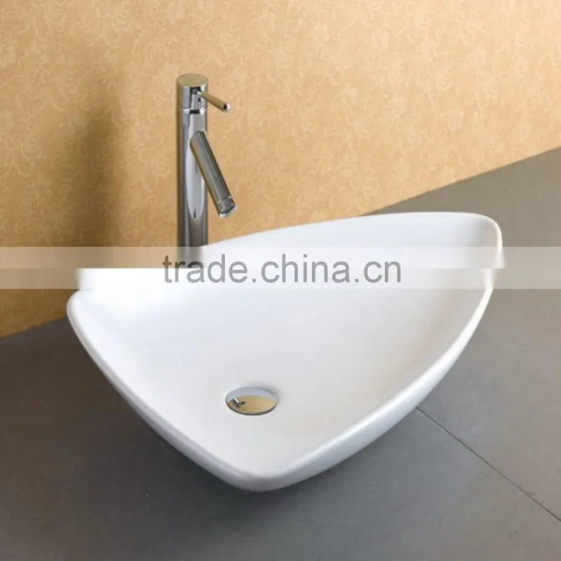 Triangle Shaped White Ceramic Wash Art Basin