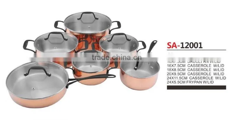 12pcs tri-ply kitchenware set with copper outside