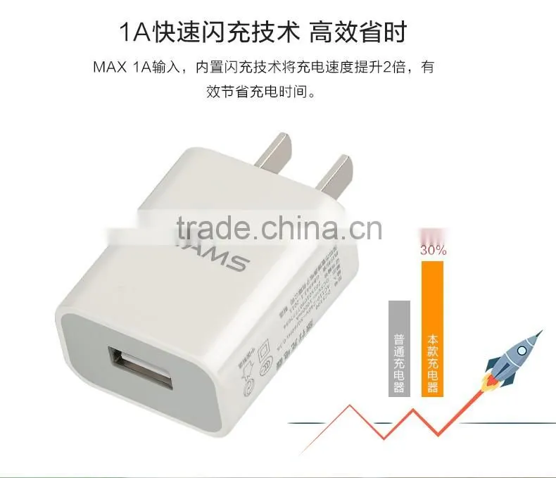 USAMS Single USB Output Charger Adapter for iPhone/iPad/iPod Fast Charging US Plug Charger Travel Series MT-5526