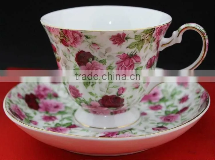 hot sale moka keurig colour bone china coffee cup and saucer with flower design