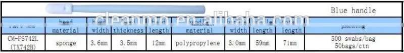 Cleanroom small swab CM-FS742 is subsitution to texwipe TX742B , sponge head, plastic handle
