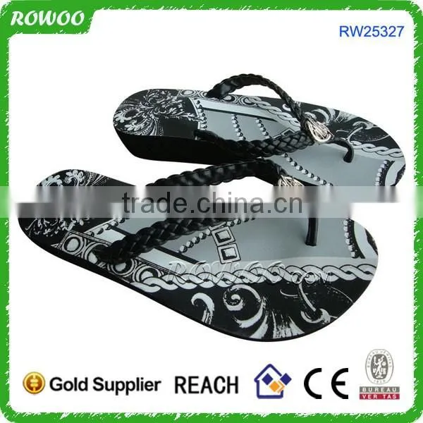 Women's Black EVA Braid T-Strap Sandals